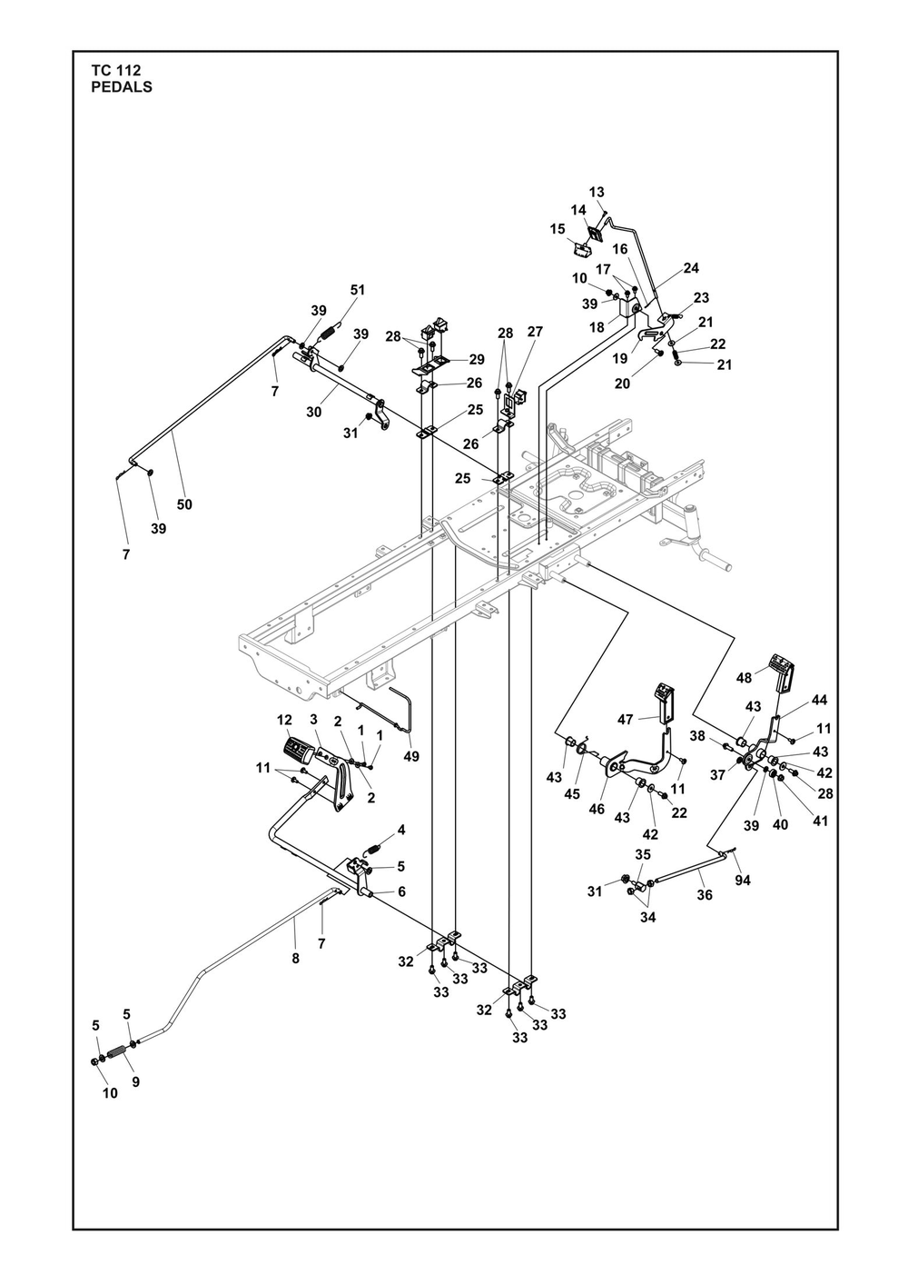 Pedals Diagram and Parts List for TC112  Husqvarna Lawn Tractor