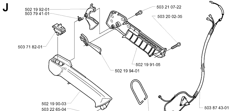 Handle And Controls 2 Diagram and Parts List for 225B 20012200001-Current Husqvarna Leaf Blower / Vacuum