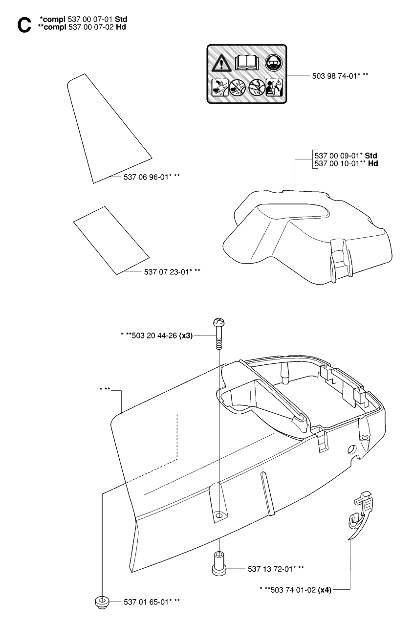 Cylinder Cover Diagram and Parts List for 390XP-XPG-XPW 20064000001 & Above Husqvarna Chainsaw