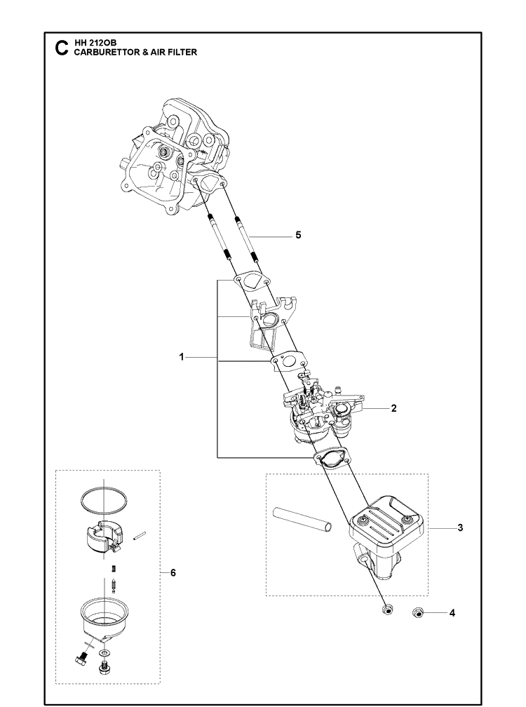 Carburettor And Air Filter Diagram and Parts List for 970505501 2021-01 Husqvarna Engine