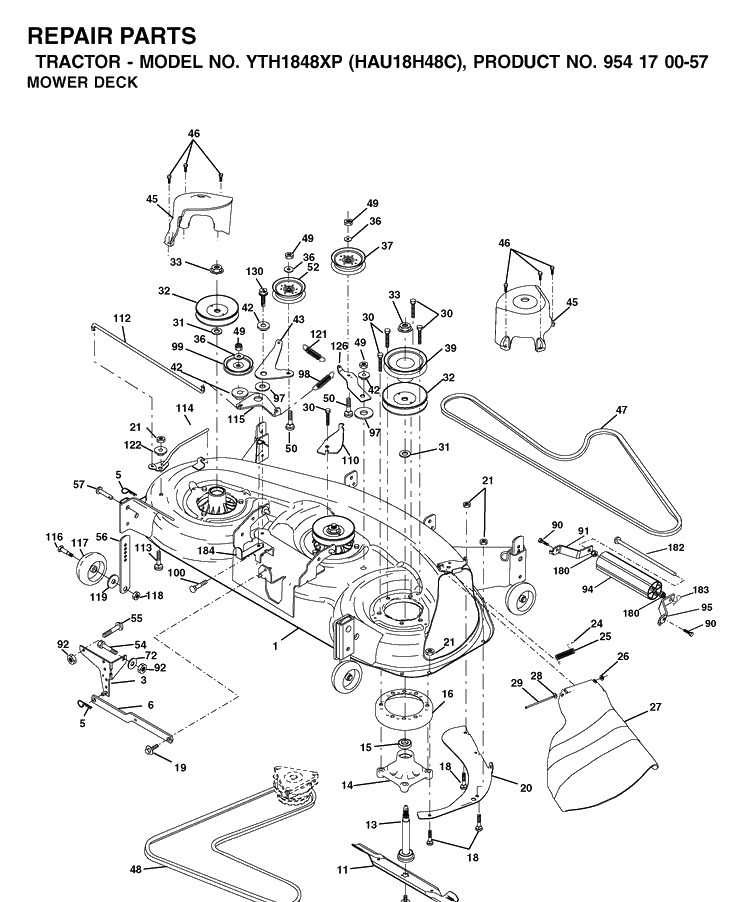 Mower Deck / Cutting Deck Diagram and Parts List for YTH1848XP (HAU18H48C)(2003-01) Husqvarna Lawn Tractor