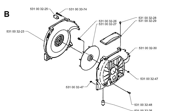 Fan Diagram and Parts List for 140B 19960900001-19974000000 Husqvarna Leaf Blower / Vacuum