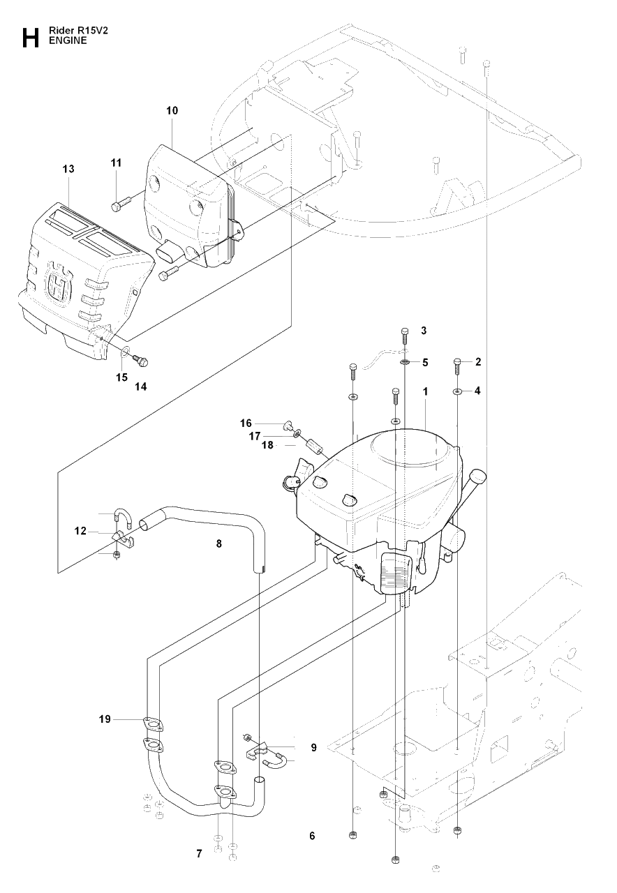 Engine Diagram and Parts List for R15-V2 (965200701)(2009-04) Husqvarna Lawn Tractor