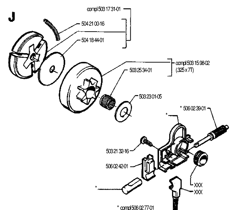 Clutch And Oil Pump Diagram and Parts List for 40 19902200001-19912200000 Husqvarna Chainsaw