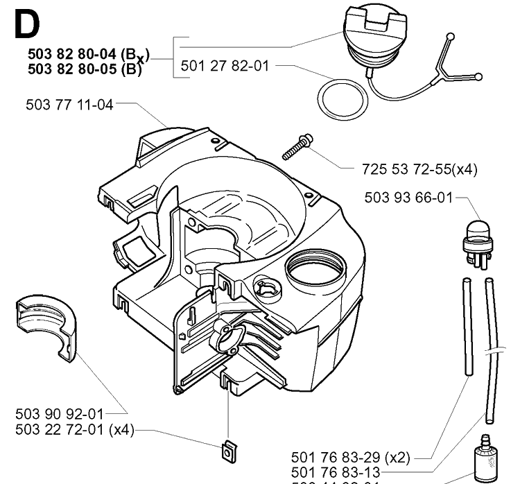 Crankcase 2 Diagram and Parts List for 225B 20012200001-Current Husqvarna Leaf Blower / Vacuum