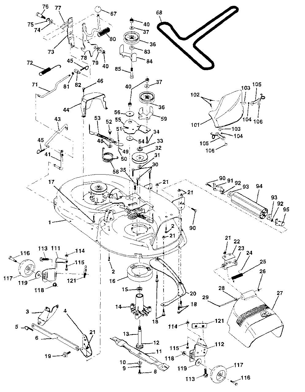 Mower Deck Diagram and Parts List for YT150 (954840021-A)(1996-01) Husqvarna Lawn Tractor