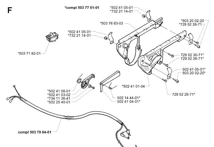 Handle And Controls Diagram and Parts List for 235P 19970500001-Current Husqvarna Pole Saw