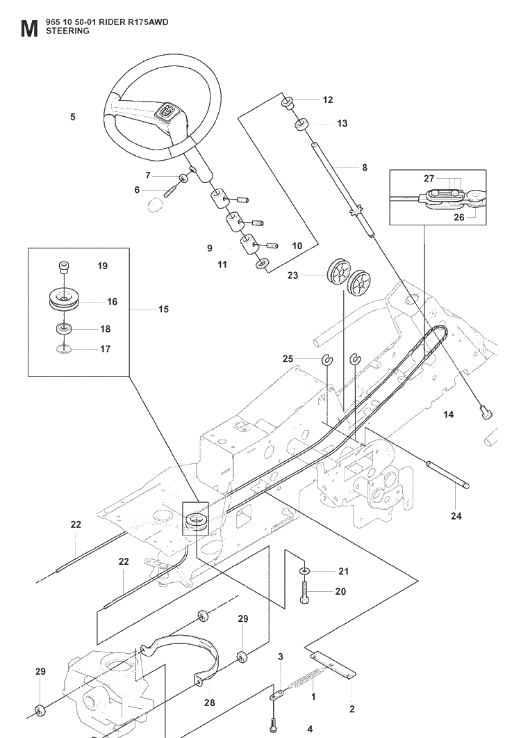 Steering Diagram and Parts List for RIDER175AWD (965105001)(2008-06) Husqvarna Lawn Mower