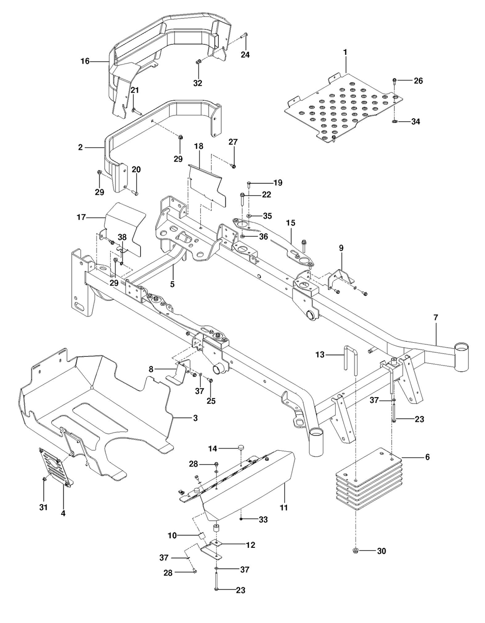 Frame Diagram and Parts List for PZ29D 2011 Husqvarna Lawn Tractor