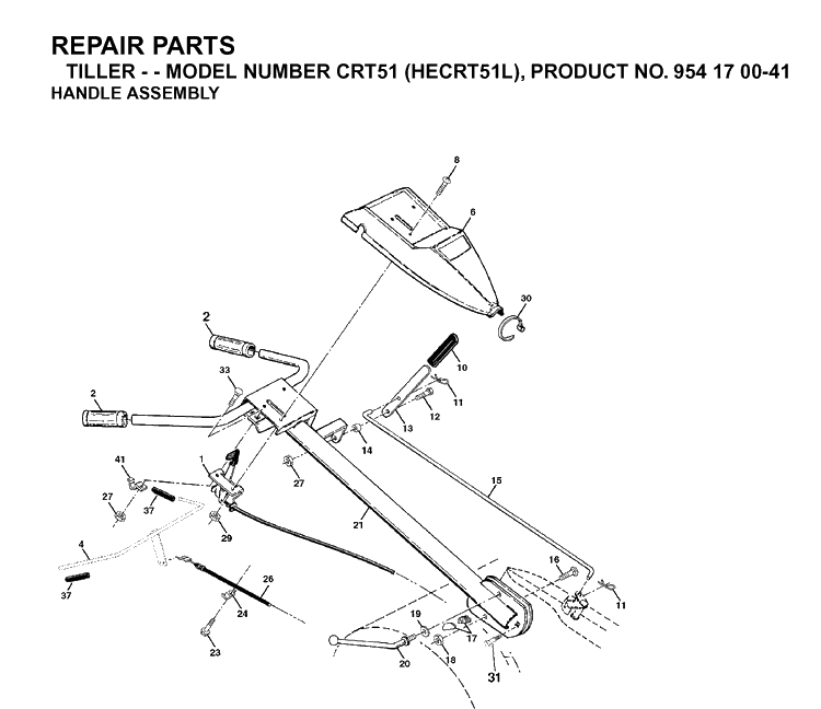 Handle Diagram and Parts List for CRT51 (HECRT51L)(2003-01) Husqvarna Cultivator