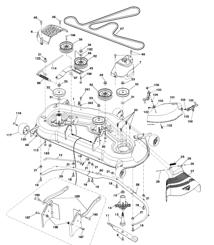 Mower Deck / Cutting Deck Diagram and Parts List for YTH26V54 (96048001100)(2010 - 12) Husqvarna Lawn Tractor