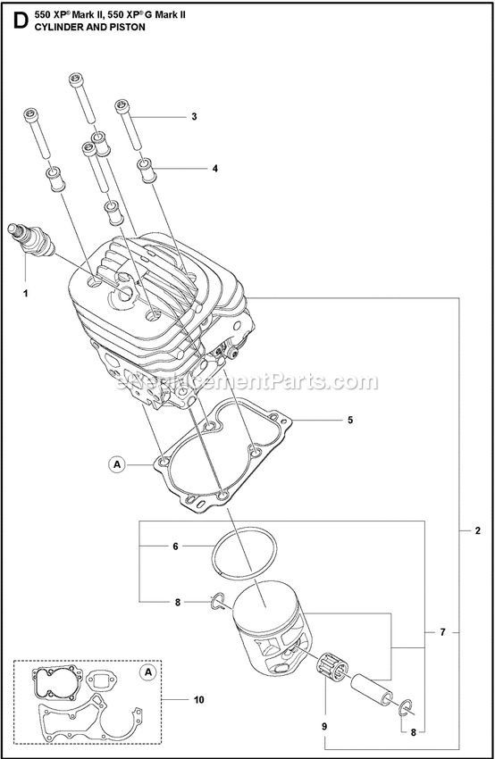 Cylinder Piston Diagram and Parts List for 550XPGMARKII  Husqvarna Chainsaw