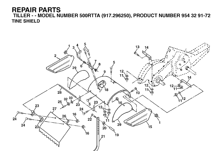 Tine Shield Diagram and Parts List for 500RTTA (917296250)(2003-04) Husqvarna Cultivator