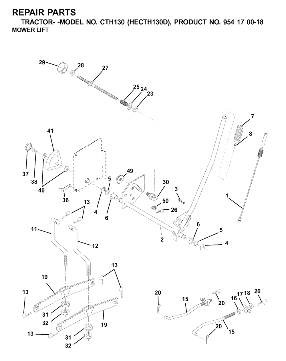 Mower Lift / Deck Lift Diagram and Parts List for CTH130 (954170018-D)(2001-02) Husqvarna Lawn Tractor