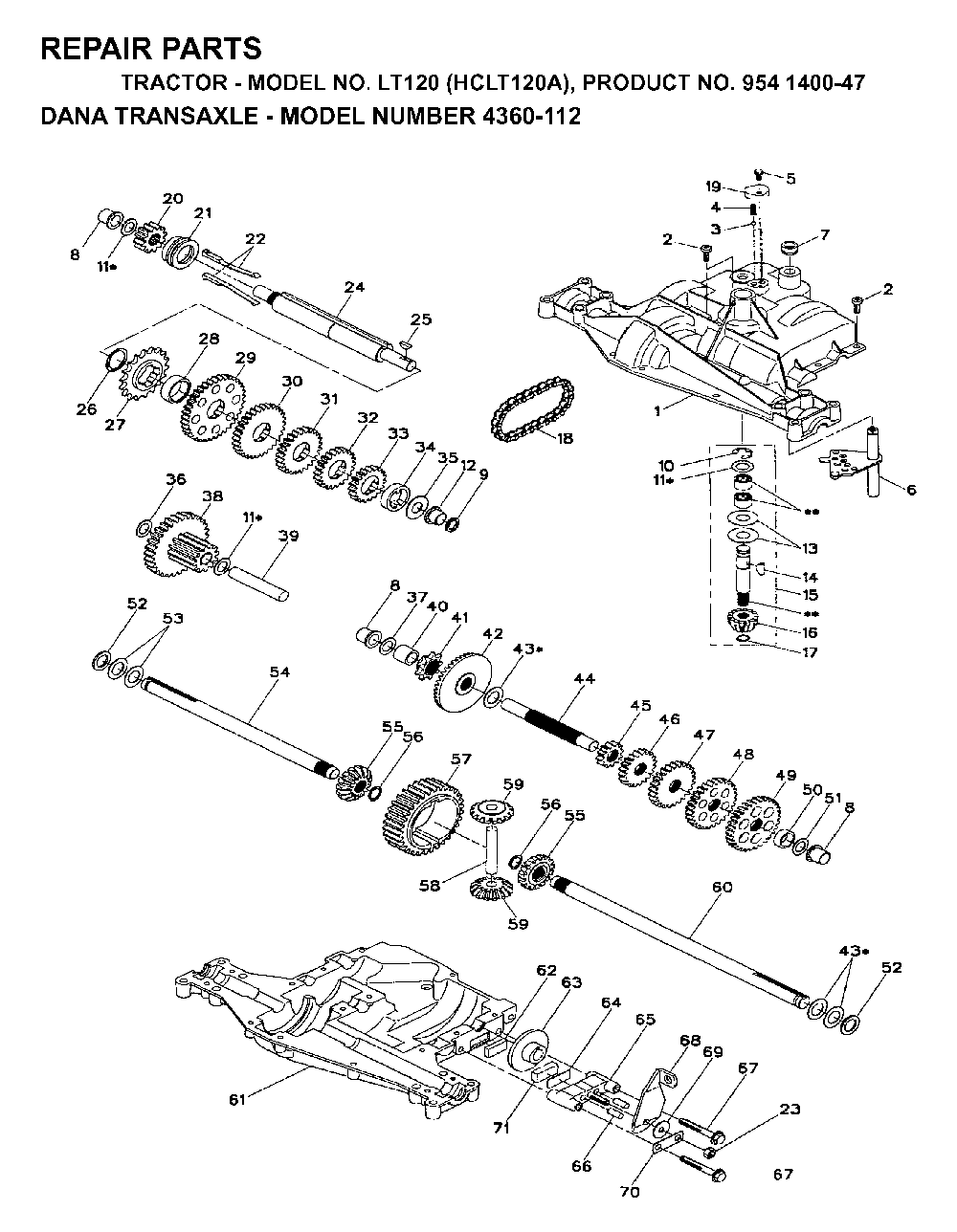 Transmission Diagram and Parts List for LT120 (HCLT120A, 954140047)(1998-01) Husqvarna Lawn Tractor