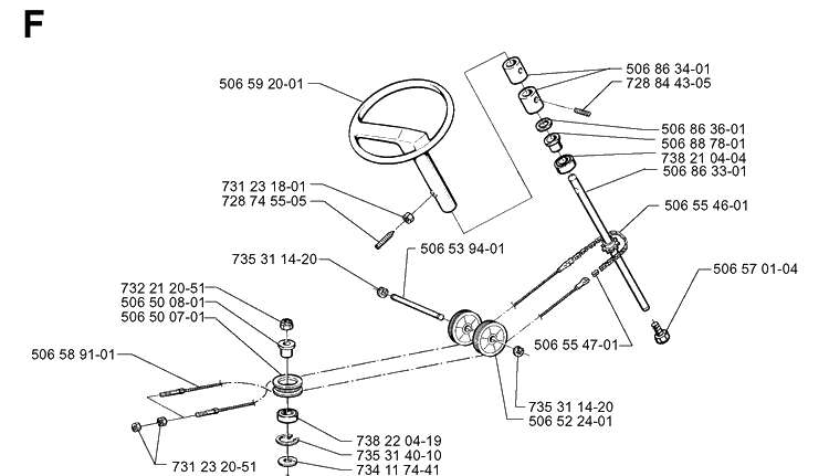 Steering Diagram and Parts List for PR14 2000-02 Husqvarna Lawn Mower
