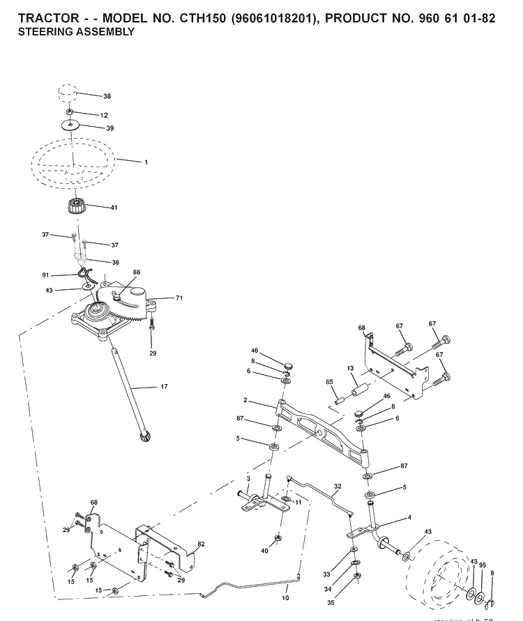 Steering Diagram and Parts List for CTH150 (96061018201)(2007-05) Husqvarna Lawn Tractor