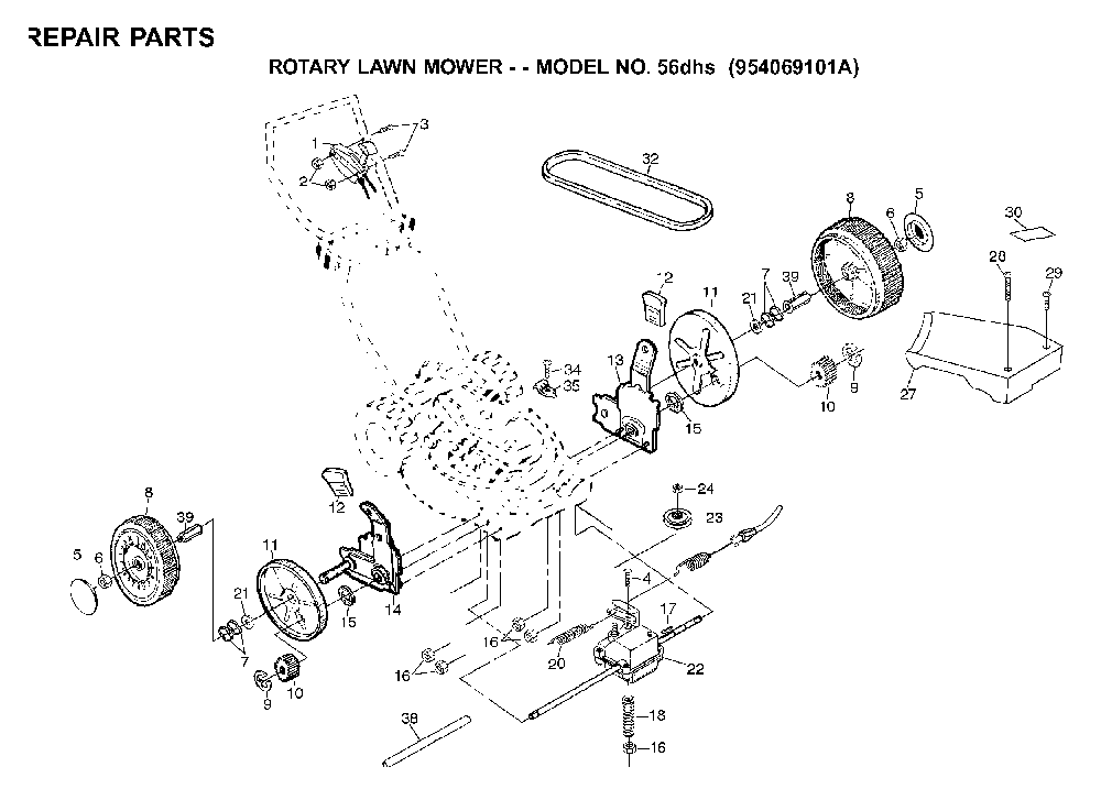Repair Parts Diagram and Parts List for 56SFE (954065401C)(1995-04) Husqvarna Lawn Mower