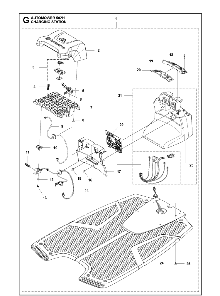 Charging Station Diagram and Parts List for 502H 2021-01 Husqvarna Lawn Mower