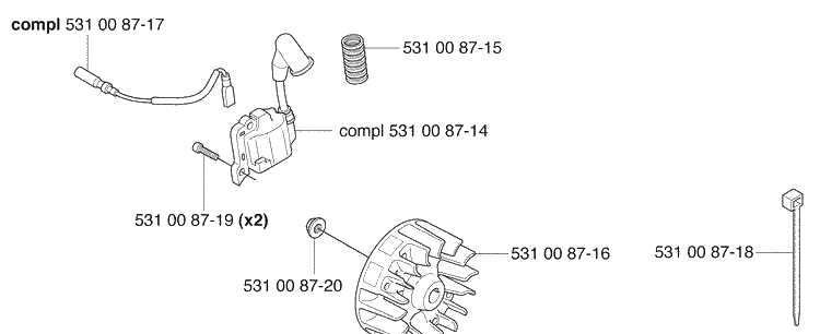 Ignition Diagram and Parts List for 324RX 2009-06 Husqvarna Brush Cutter