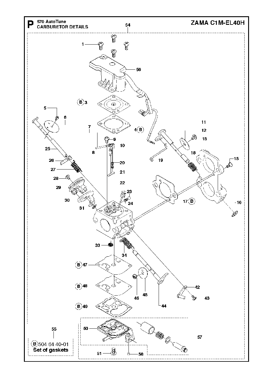 Carburetor Details Diagram and Parts List for 570AUTOTUNE 2013-03 Husqvarna Chainsaw