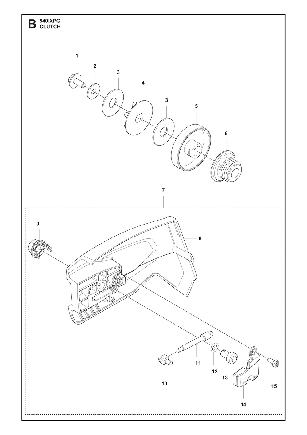 Clutch Diagram and Parts List for 540IXPG  Husqvarna Chainsaw