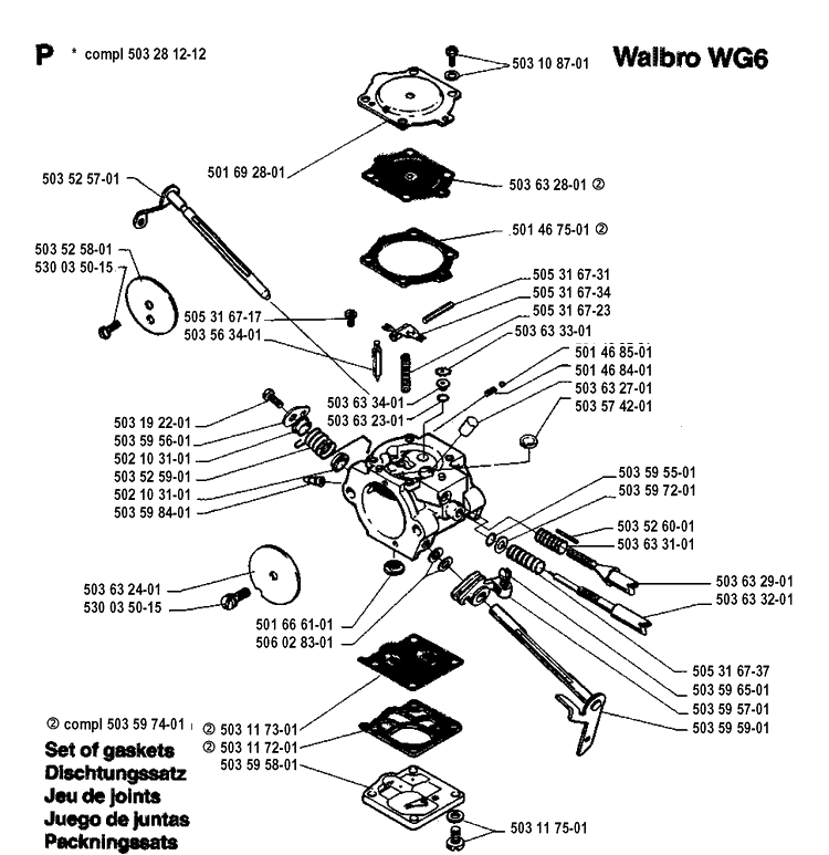 Carburetor Details Diagram and Parts List for 3120 19942300001-19960100000 Husqvarna Chainsaw