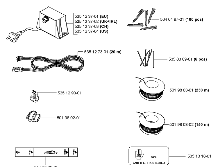 Installation Components Diagram and Parts List for 220AC 2007-02 Husqvarna Lawn Mower