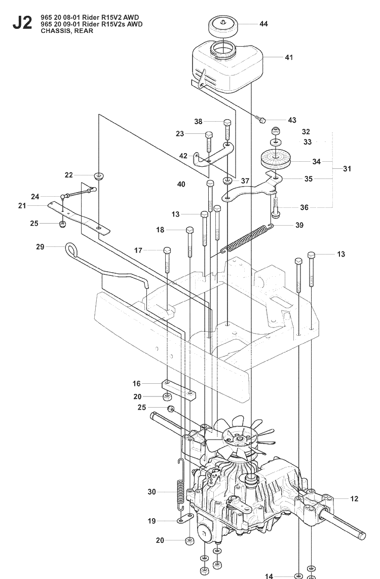 Chassis And Enclosures Diagram and Parts List for RIDER15V2AWD (965200901)(2008-01) Husqvarna Lawn Mower