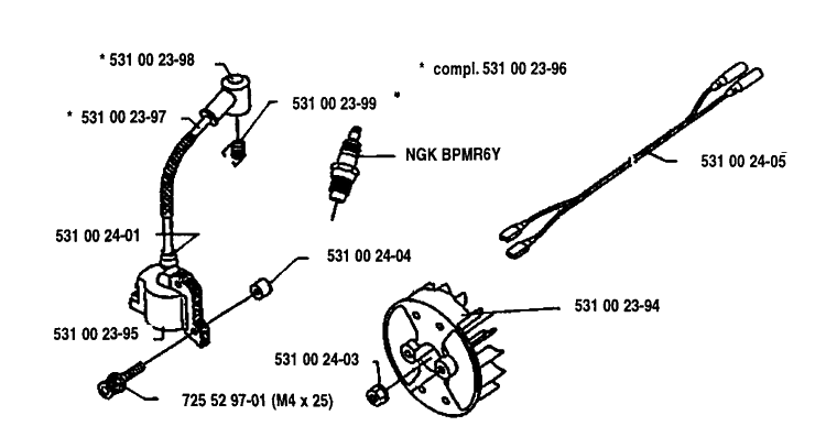 Ignition/Flywheel Diagram and Parts List for 125RB 1993-01 Husqvarna Brush Cutter