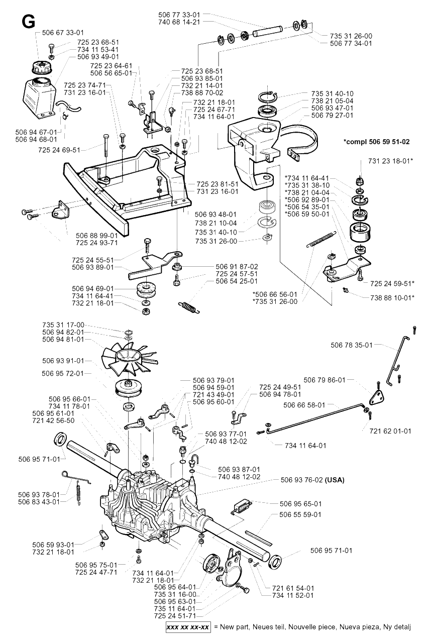 Transmission Diagram and Parts List for PF18 2000-02 Husqvarna Lawn Tractor