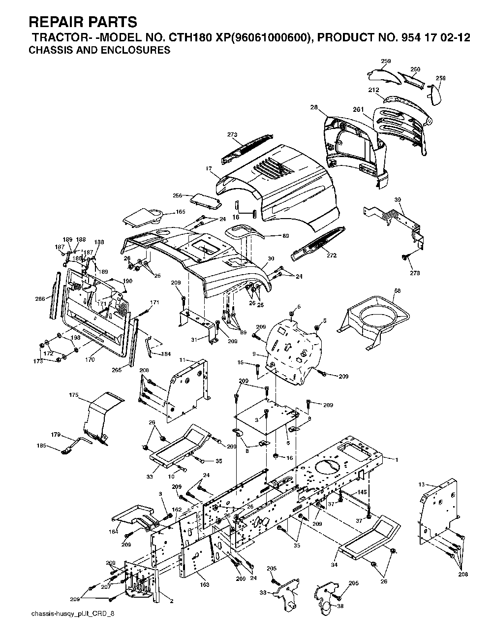 Chassis And Enclosures Diagram and Parts List for CTH180XP (96061000600,954170212)(2005-01) Husqvarna Lawn Tractor