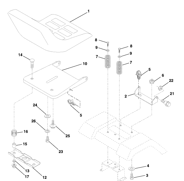Seat Assembly Diagram and Parts List for LT120 (HCLT120B)(954140047)(1998-01) Husqvarna Lawn Tractor Accessories