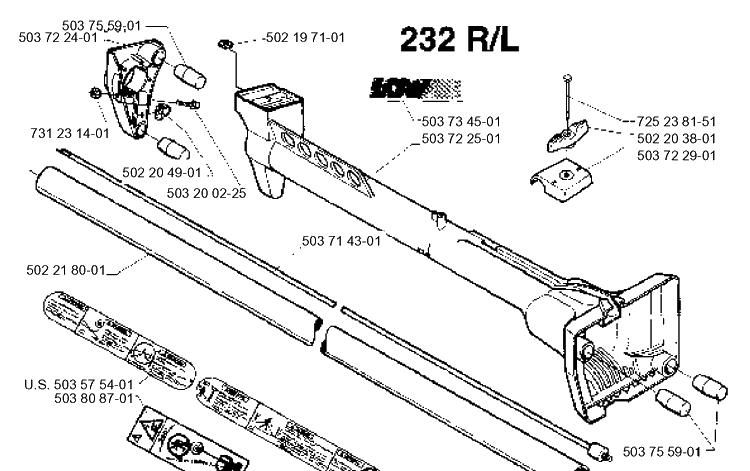 Shaft Diagram and Parts List for 232RCAT 19954500001-Current Husqvarna Brush Cutter