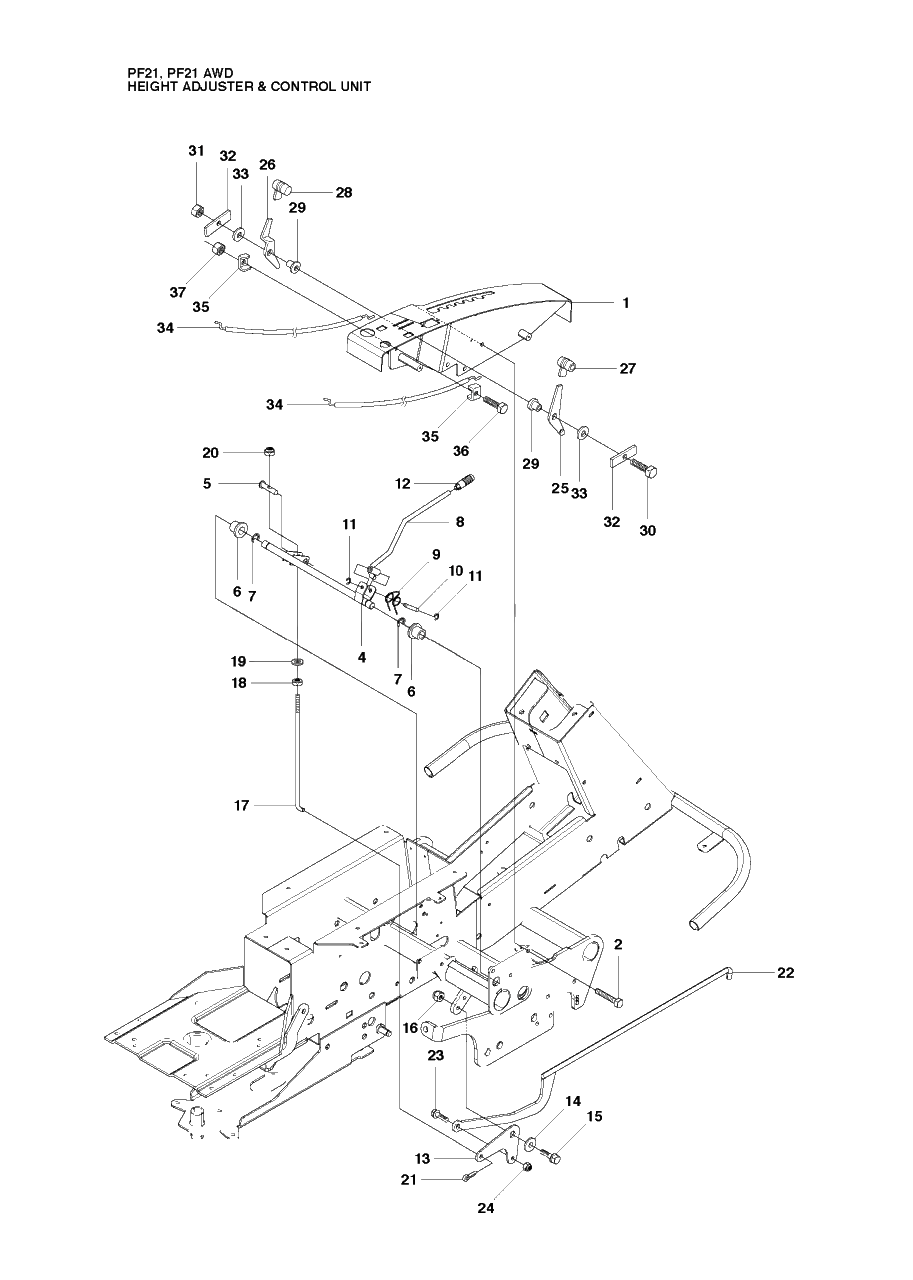 Height Adjustment Diagram and Parts List for PF21 (965192401)(2010-07) Husqvarna Lawn Tractor