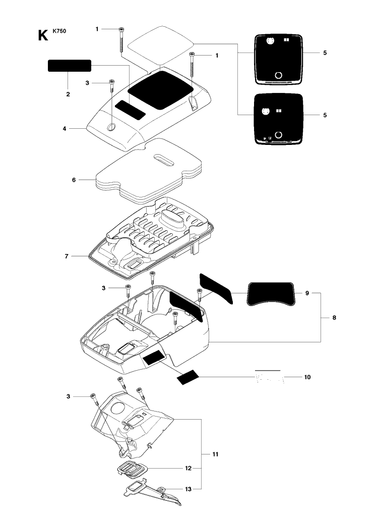 Filter Cover Diagram and Parts List for K750 (544936207)(2010-02) Husqvarna Lawn Tractor Accessories