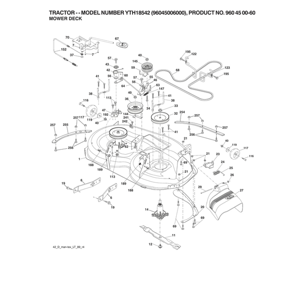 Mower Deck Diagram and Parts List for 96045006000  Husqvarna Lawn Tractor