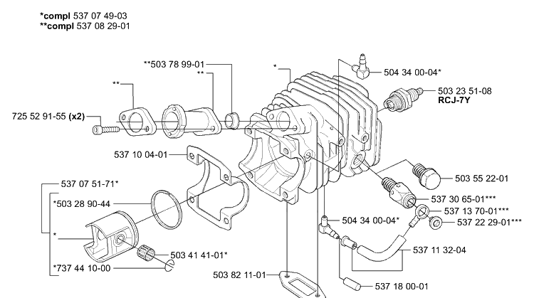 Piston /Cylinder Diagram and Parts List for 338XPT 2006-01 Husqvarna Chainsaw