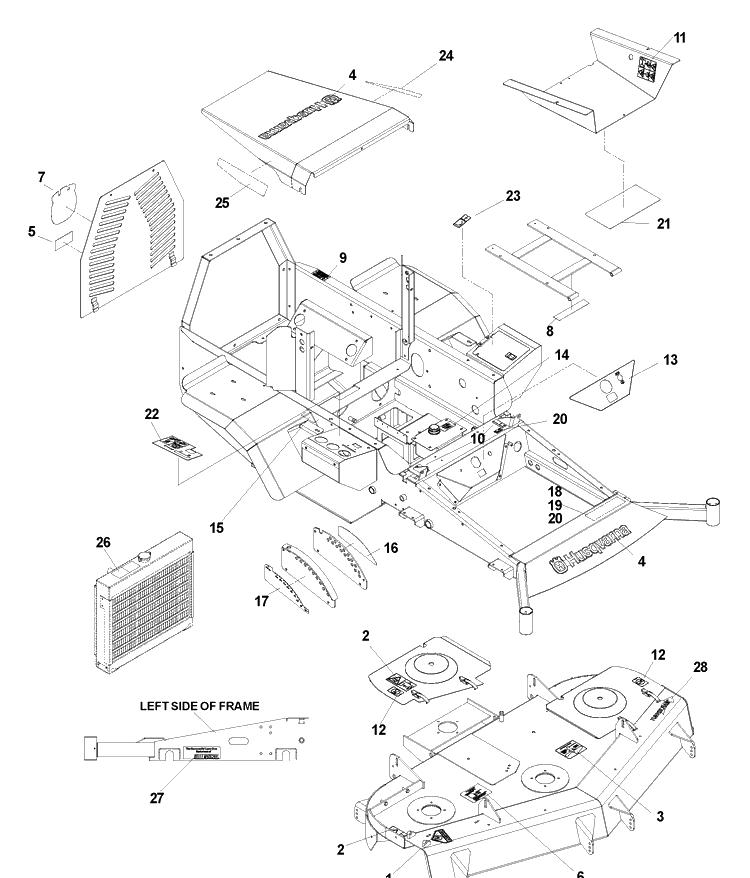 Decals Diagram and Parts List for BZ6127 (BAM)(2005-01) Husqvarna Lawn Mower