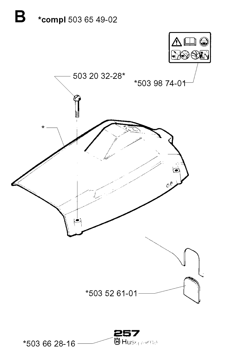 Cover Diagram and Parts List for 257 20013500001-Current Husqvarna Chainsaw