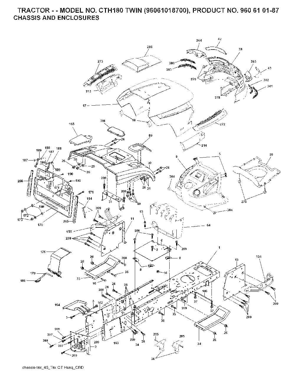 Chassis And Enclosures Diagram and Parts List for CTH180TWIN (96061018601)(2007-04) Husqvarna Lawn Tractor