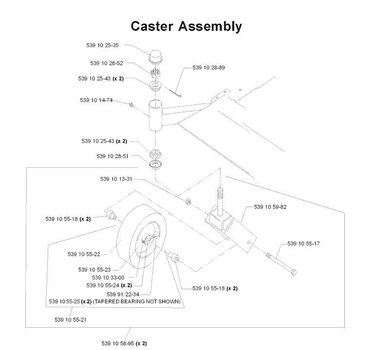 Casters Diagram and Parts List for LZ25 968999310 Husqvarna Lawn Mower