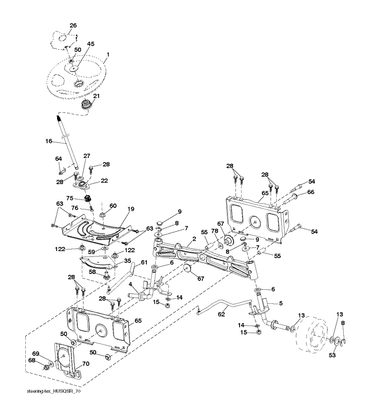 Steering Diagram and Parts List for TS348D (96043028500)(2017-11) Husqvarna Lawn Tractor