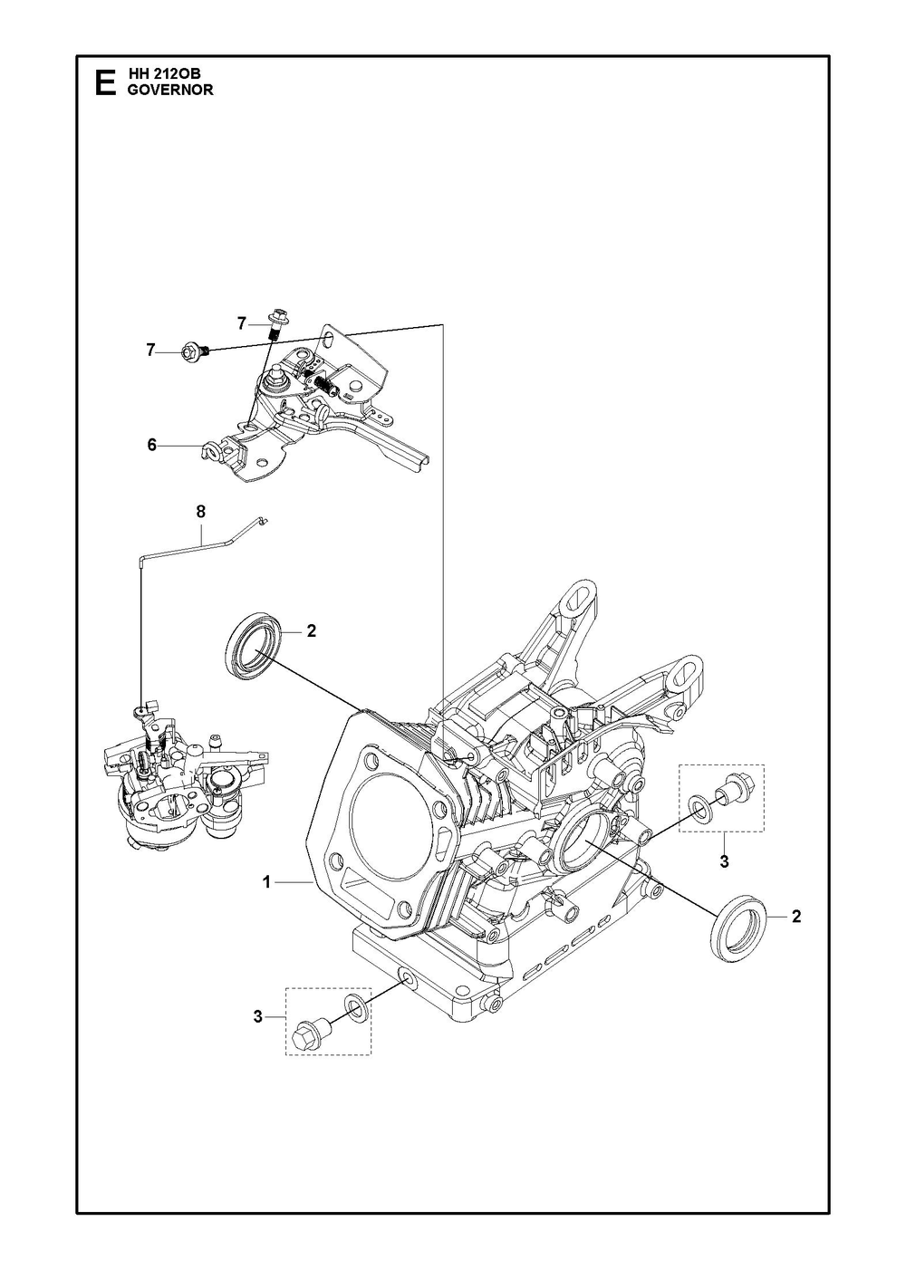 Governor Diagram and Parts List for HH212OB  Husqvarna Engine