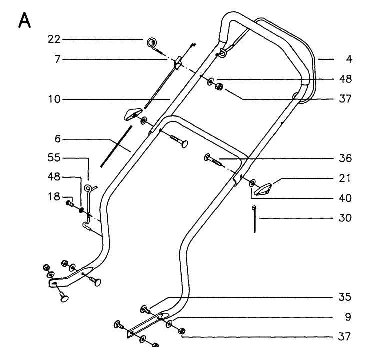 Handle And Controls Diagram and Parts List for JET46R  Husqvarna Lawn Mower