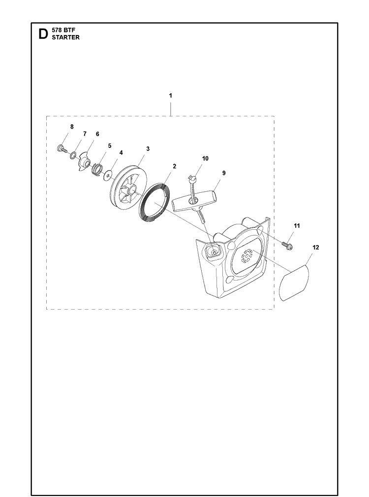 Starter Diagram and Parts List for 578BTF 20143600001-20183500000 Husqvarna Leaf Blower / Vacuum