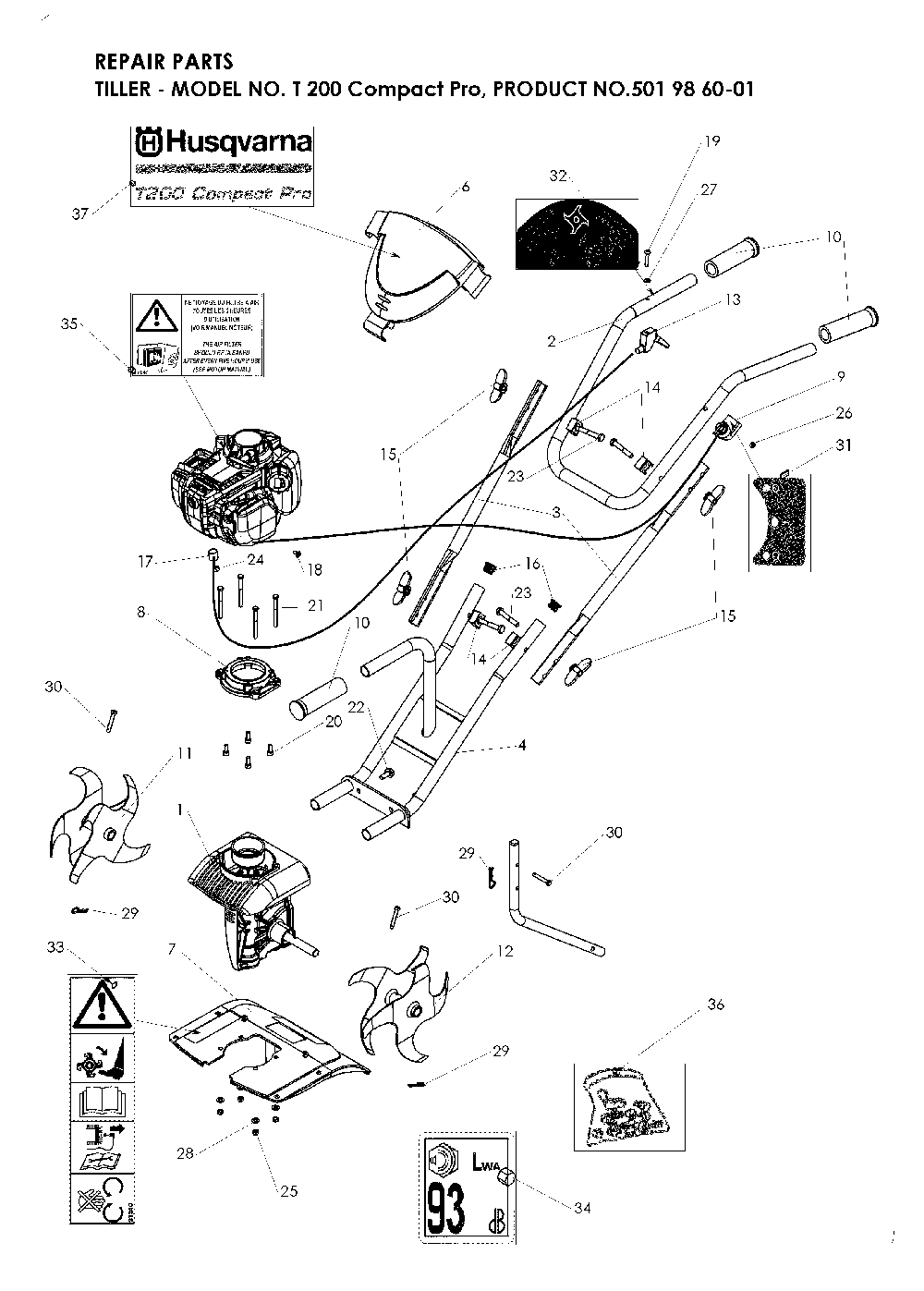 Product Complete Diagram and Parts List for T200COMPACTPRO (965160801)(2008-09) Husqvarna Tiller
