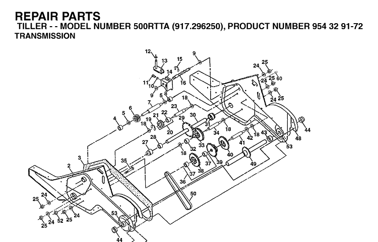 Transmission Diagram and Parts List for 500RTTA (917296250)(2003-04) Husqvarna Cultivator