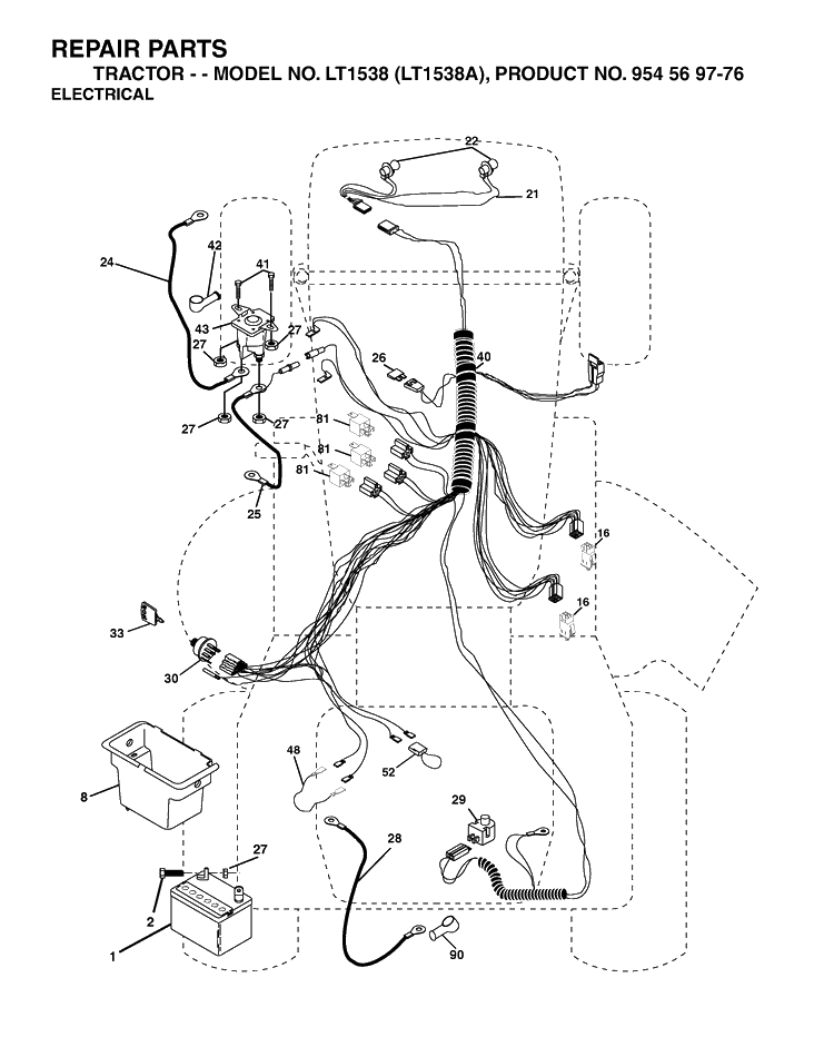 Electrical Diagram and Parts List for LT1538-LT1538A 2002-11 Husqvarna Lawn Tractor