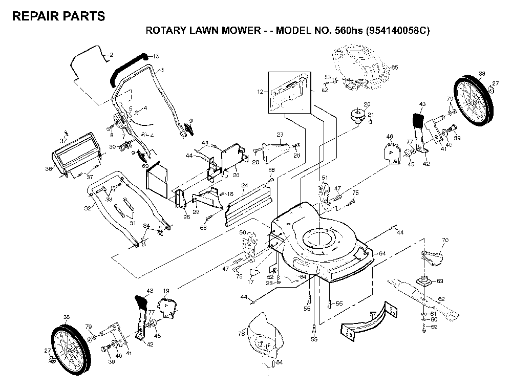 Repair Parts Diagram and Parts List for 560HS (954140058C, 532702511)(1998-10) Husqvarna Lawn Mower